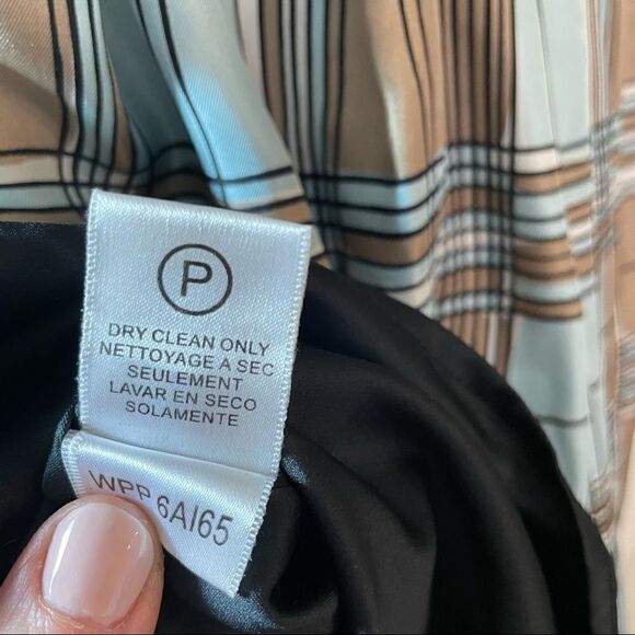 BCBG MaxAzaria black and plaid silk dress spaghetti straps fully lined - Picture 10 of 17